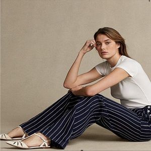 NWT Polo Ralph Lauren Strips 100% Linen Pants Navy Size 2